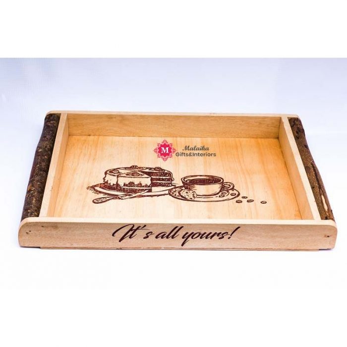 Personalized wooden tray with handles