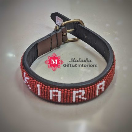 Beaded dog collar with custom dog name