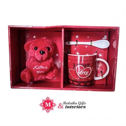 Ceramic Valentines Day Coffee Mug With Red Teddy Bear