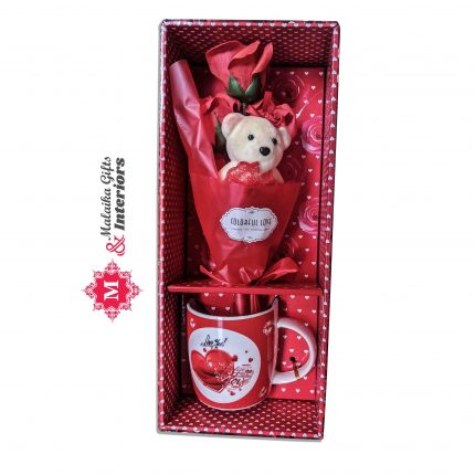 Ceramic Valentines Day Coffee Mug With Teddy Bear and Rose Flower
