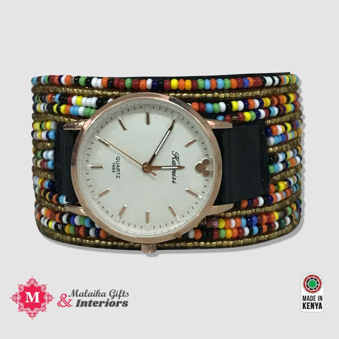 Leather beaded watch band + Watch