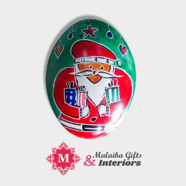 Decorated Soapstone Featuring a Painted Santa Claus on Top