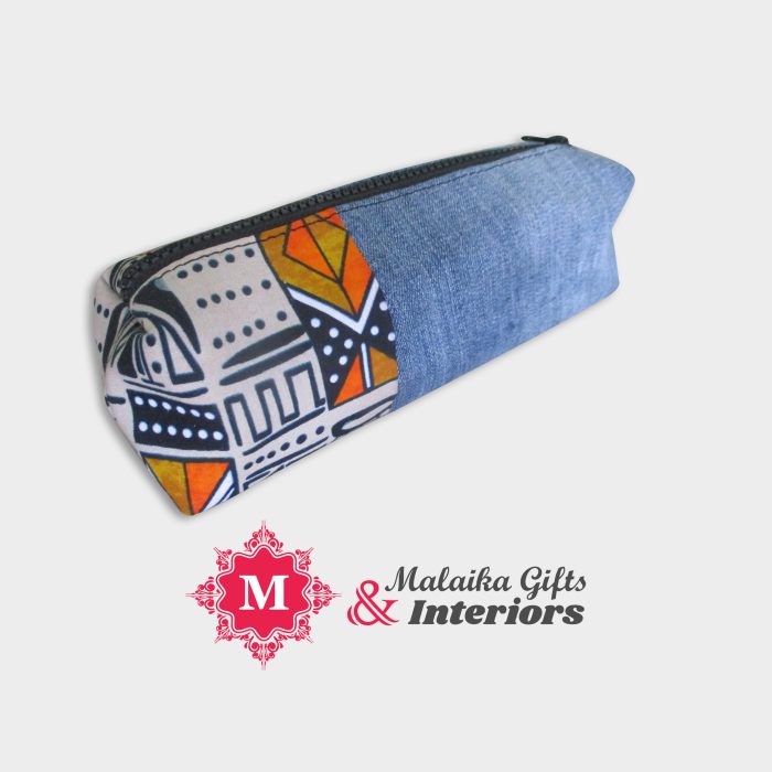 Small Women's Pouch with Denim and Ankara Fabric Blend