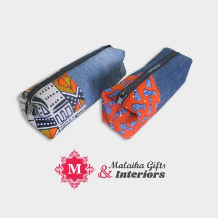 Small Women's Pouch with Denim and Ankara Fabric Blend