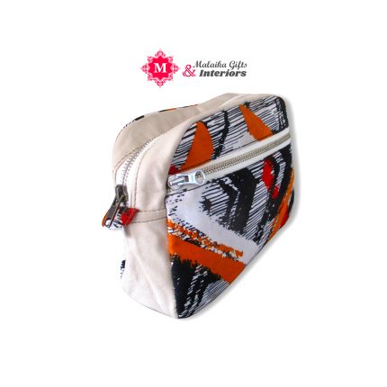 Leather and African Fabric Women's Toiletry Bag